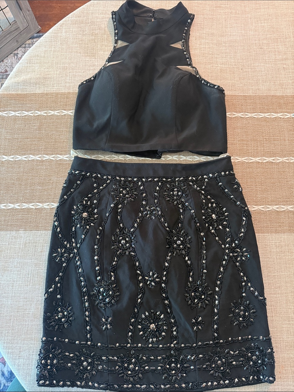 Rachel Allan Black Beaded Mini Skirt Set